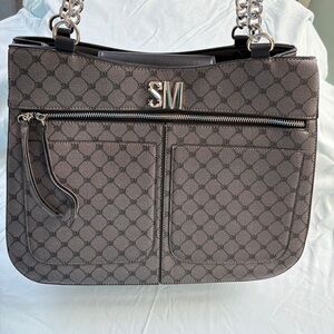 Steve Madden Gray Quilted Shoulder Bag with Metallic Logo